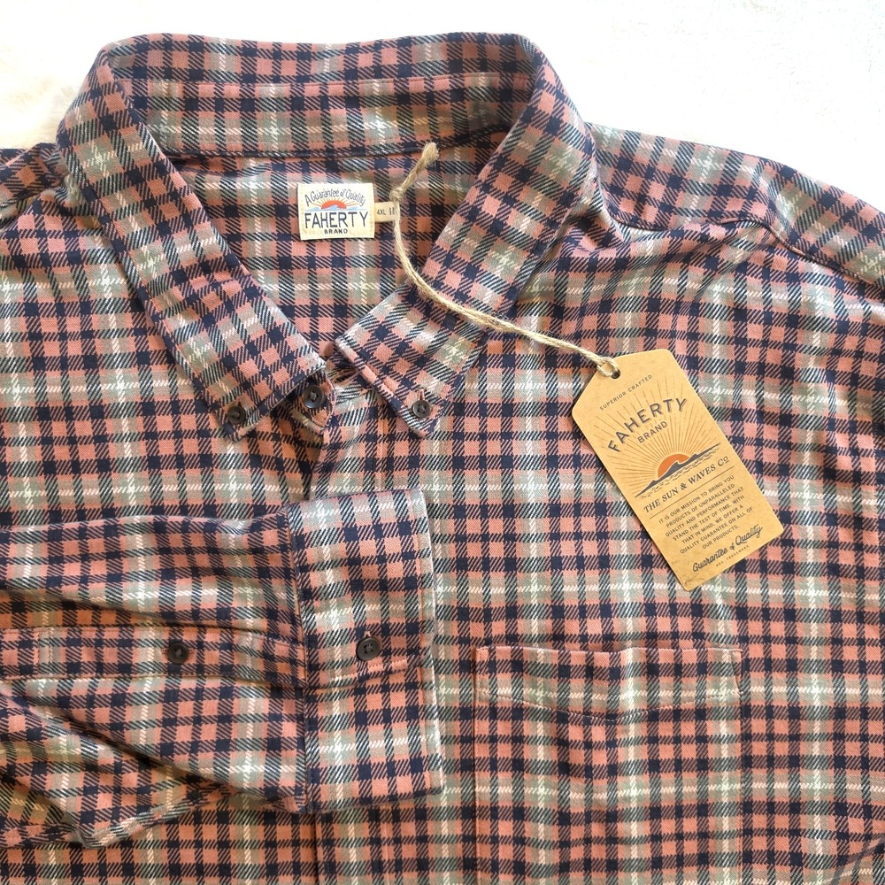 FAHERTY Mens 4XL Grey Pink Knit Check Plaid Long Sleeve Button Shirt NWT! - $178